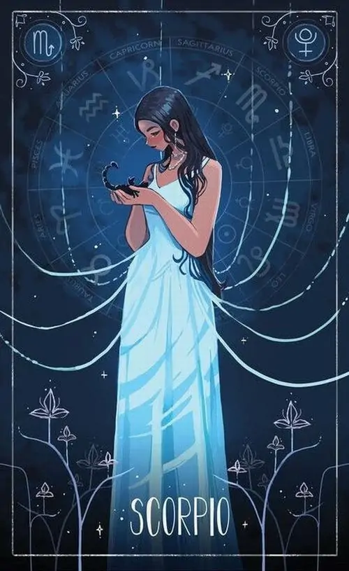 Một chiếc đồng hồ bỏ túi mở nắp để lộ mặt số thay bằng biểu tượng chữ M và nhà số tám, sắc vàng cũ khiến chủ đề Thiên Yết nghiêng về cảm giác hoài cổ