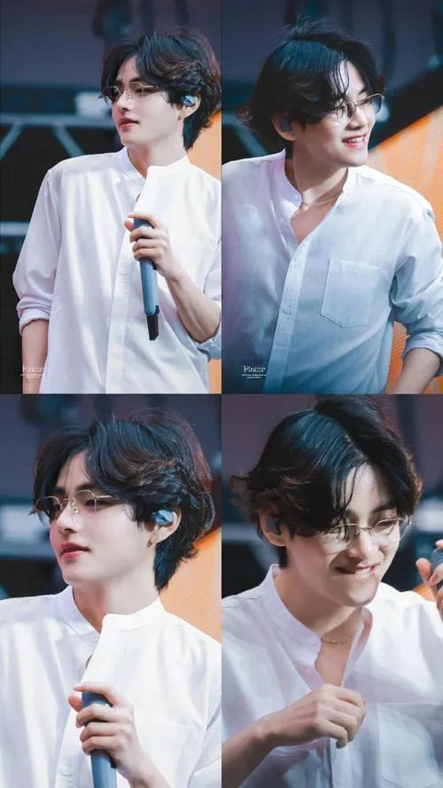 Bộ ảnh chàng trai sơ mi trắng ghép nhiều góc cận, tập trung vào tay, cổ áo và chất vải trong ánh sáng xanh nhạt.